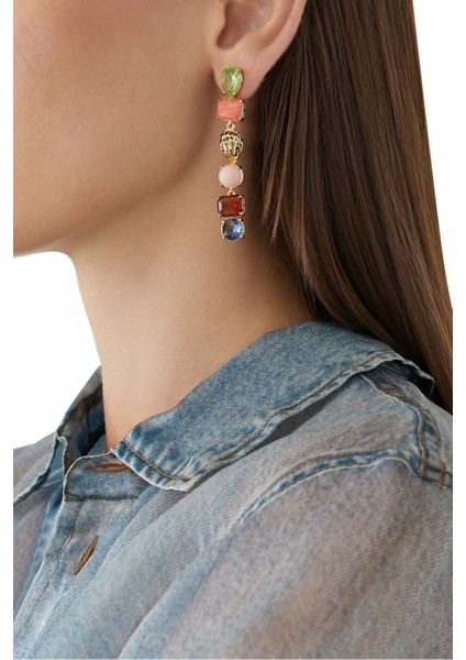 Mixed Gem Linear Earrings, Renkli Taşlı Lineer Küpeler fırsatları