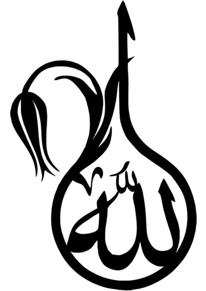 Kaligrafik Lale ve Allah Sticker (Oto-Motor-Laptop-Duvar-Dekor) 30 x 48 cm