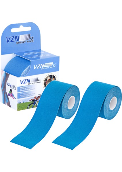 Kinezyo Sporcu Bandı 2’li Set | 5m x 5cm | Mavi | Esnek Destek Bandı | 2 Kutu Gönderilir