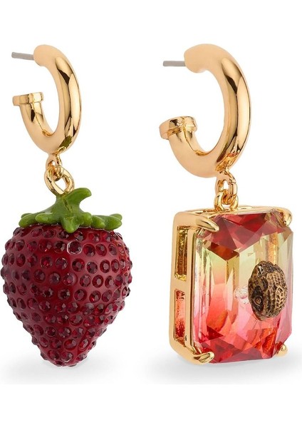 Pavé Strawberry Huggie Küpe, Kristalli, Asimetrik Tasarım