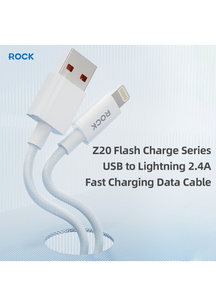 Z20 Lightning 2.4A 1m Örgü Şarj ve Data Kablosu Beyaz