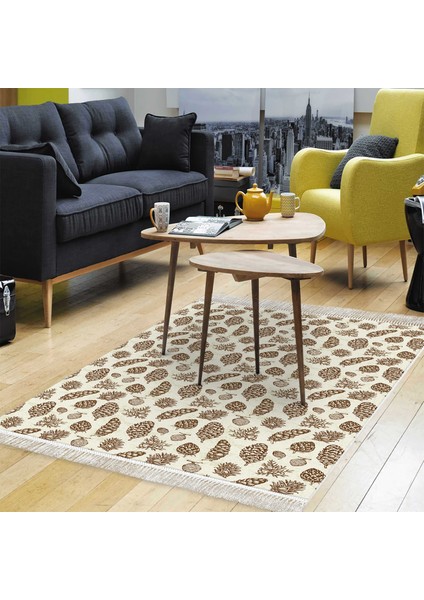 Kaymaz Dijital Mutfak & Salon Halı Trend Saçaklı Vintage AL5014 Bej