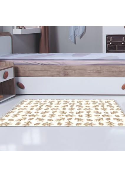 Kaymaz Dijital Mutfak & Salon Halı Trend Saçaklı Vintage AL5013 Bej