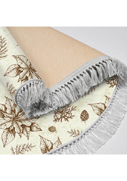 Kaymaz Dijital Mutfak & Salon Halı Yıldız Deri Saçaklı Yuvarlak Vintage AL5008 Bej fırsatları