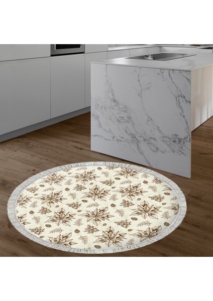 Kaymaz Dijital Mutfak & Salon Halı Yıldız Deri Saçaklı Yuvarlak Vintage AL5008 Bej indirimleri