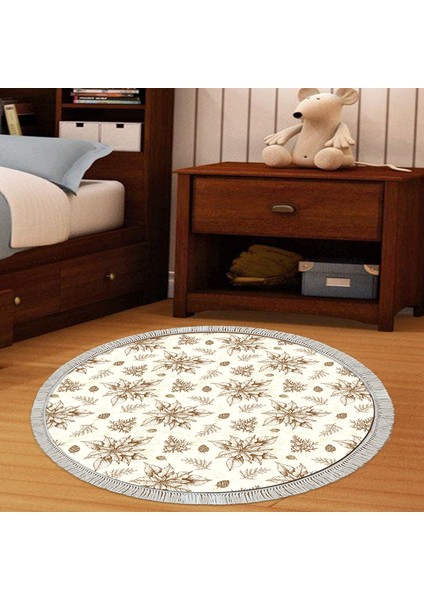 Kaymaz Dijital Mutfak & Salon Halı Yıldız Deri Saçaklı Yuvarlak Vintage AL5008 Bej