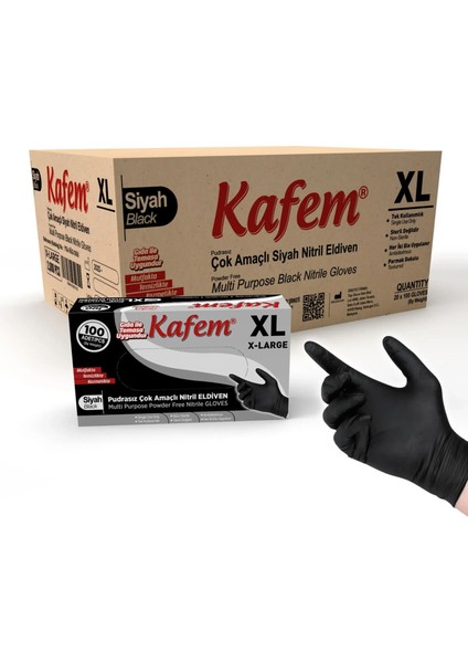 Çok Amaçlı Siyah Nitril Eldiven (Xl) 100 Lü x 20 Paket (Koli)