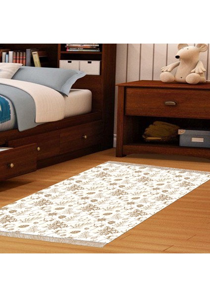 Kaymaz Dijital Mutfak & Salon Halı Trend Saçaklı Vintage AL5012 Bej