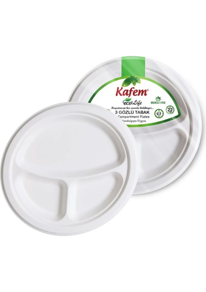 Ekolojik 3 Gözlü Karton Tabak 22 cm 25 Adet