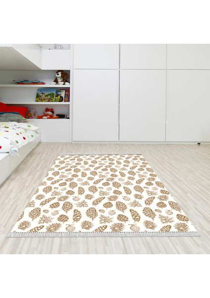 Kaymaz Dijital Mutfak & Salon Halı Trend Saçaklı Vintage AL5014 Bej
