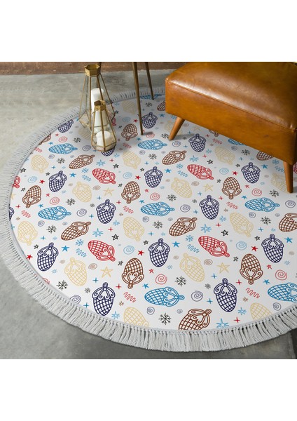 Kaymaz Dijital Mutfak & Salon Halı Toprak Saçaklı Yuvarlak Çocuk AL5006 Beyaz