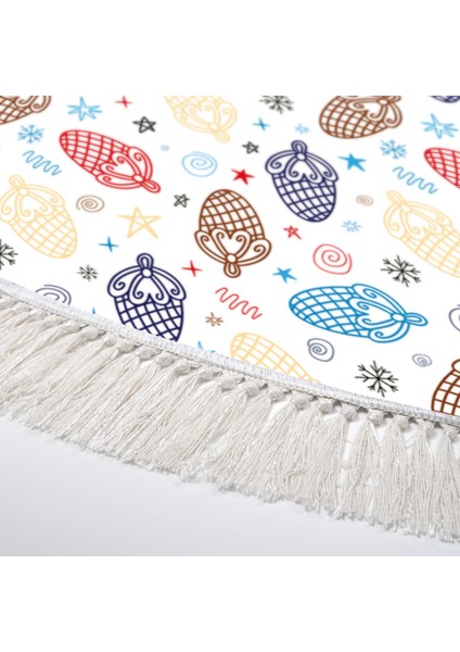 Kaymaz Dijital Mutfak & Salon Halı Toprak Saçaklı Yuvarlak Çocuk AL5006 Beyaz modelleri