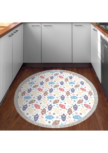 Kaymaz Dijital Mutfak & Salon Halı Toprak Saçaklı Yuvarlak Çocuk AL5006 Beyaz indirimleri