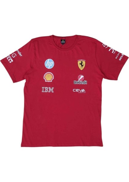 Erkek Yuvarlak Yakalı Ferrari Yazılı Baskılı Kısa Kollu Kırmızı Tişört Ety-Frhp modelleri