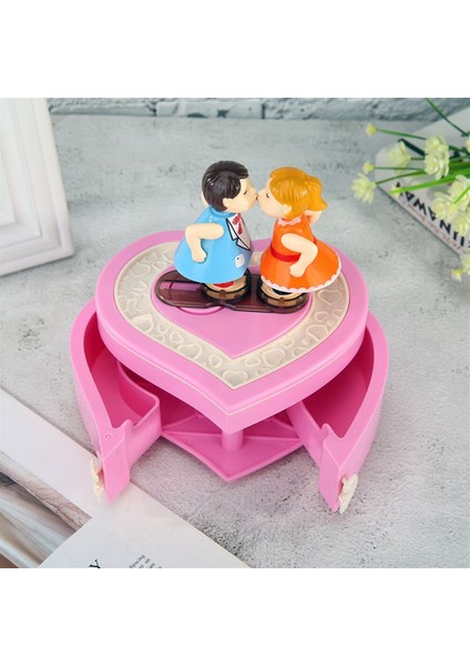 Kalp Tasarımlı Öpüşen Aşıklar Temalı Hareketli Müzik Kutusu​ Pembe modelleri