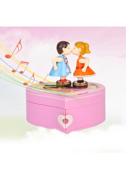 Kalp Tasarımlı Öpüşen Aşıklar Temalı Hareketli Müzik Kutusu​ Pembe fırsatları
