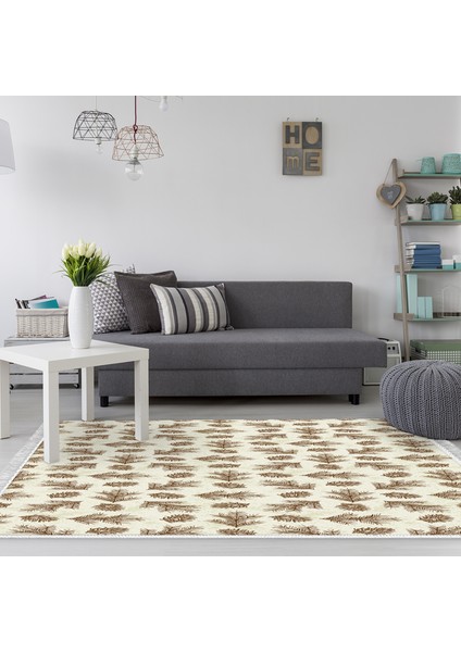 Kaymaz Dijital Mutfak & Salon Halı Toprak Saçaklı Vintage AL5013 Bej