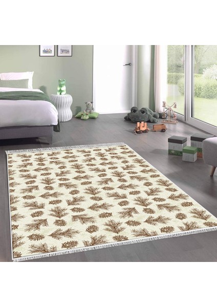 Kaymaz Dijital Mutfak & Salon Halı Toprak Saçaklı Vintage AL5013 Bej