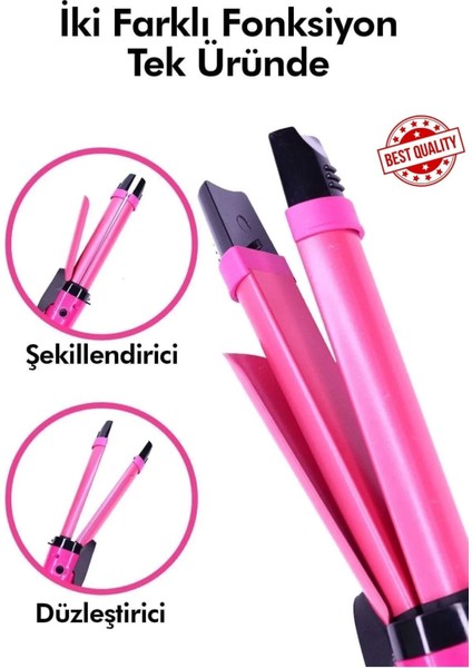 Pembe Ikili Saç Düzleştirici ve Şekillendirici Seti, Hızlı ve Kolay Kullanım fiyatları