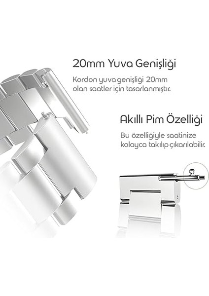 Bakla Model 20MM Çelik Kordon Samsung Uyumlu Galaxy Watch 7/6/5/4 Serisi (40MM/44MM) Watch 6/4 Classic (47/43/42MM) ve Watch 5 Pro Uyumlu Paslanma Yapmayan Kayış fiyatları