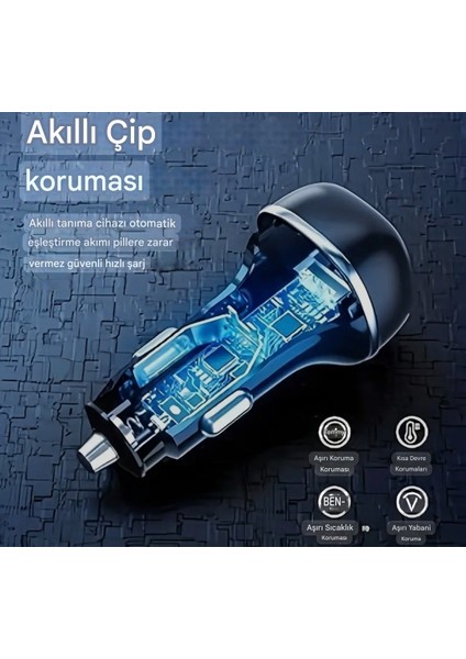 51W Yaylı Şarj Kablolu 2 Girişli Type-C ve Usb Hızlı CE+Rohs Lisanslı Orjinal Sağlam Araç Şarjı fiyatları