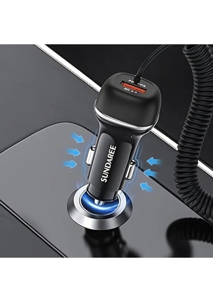 51W Yaylı Şarj Kablolu 2 Girişli Type-C ve Usb Hızlı CE+Rohs Lisanslı Orjinal Sağlam Araç Şarjı fırsatları