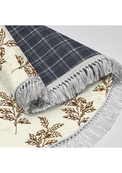 Kaymaz Dijital Mutfak & Salon Halı Luna Pamuk Saçaklı Yuvarlak Vintage AL5011 Bej fırsatları