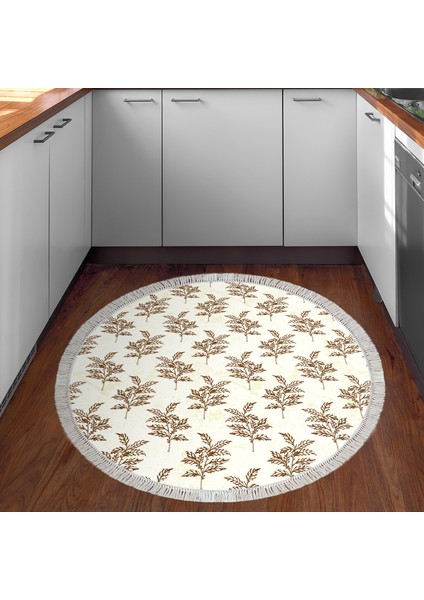 Kaymaz Dijital Mutfak & Salon Halı Luna Pamuk Saçaklı Yuvarlak Vintage AL5011 Bej indirimleri