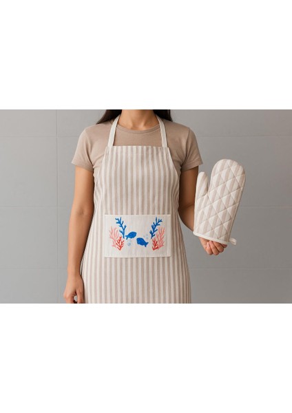 Doğal Pamuklu Çizgili Mutfak Önlüğü ve Fırın Eldiveni Seti Deniz Temalı Cepli Isıya Dayanıklı 2’li Şık Mutfak Takımı fiyatları