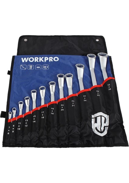 WP202510 6-32MM 12 Parça Cr-V Profesyonel Iki Ağızlı Yıldız Anahtar Takımı + Bez Taşıma Kılıfı