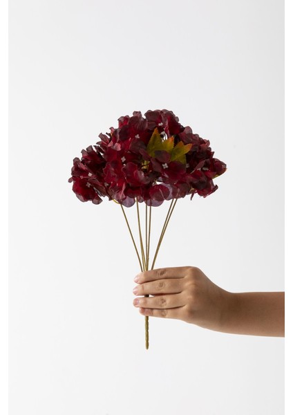 Yapay Ortanca Çiçeği 35 cm 7 Dal Bordo