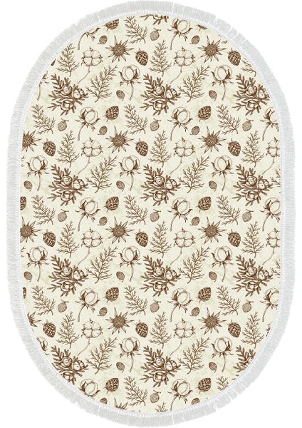 Kaymaz Dijital Mutfak & Salon Halı Trend Saçaklı Oval Vintage AL5012 Bej fiyatları
