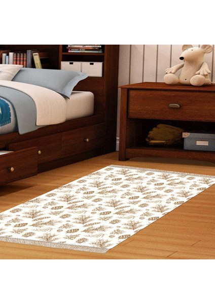 Kaymaz Dijital Mutfak & Salon Halı Trend Saçaklı Vintage AL5007 Bej