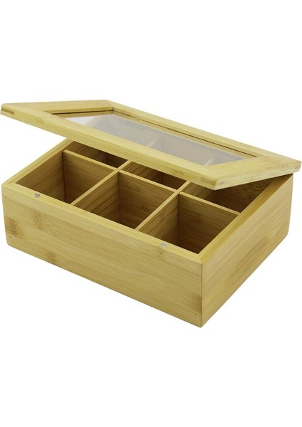 Ahşap Bambu Poşet Çay Kutusu - 6 Bölmeli - 2ın1- Bölmesiz Çok Amaçlı Ku (4 - HNK7155-4855