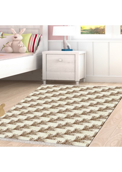 Kaymaz Dijital Mutfak & Salon Halı Trend Saçaklı Vintage AL5010 Bej