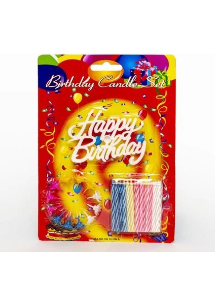 Rengarenk Mumlu Beyaz Happy Birthday Yazılı Doğum Günü Mumu 12 Adet - HNK9309-3297