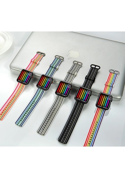 Ally Apple Watch Ultra 49MM 7-8 45MM 6-5-4 44MM Kayış Kordon Dokuma Çizgili Spor - HNK1042-8035