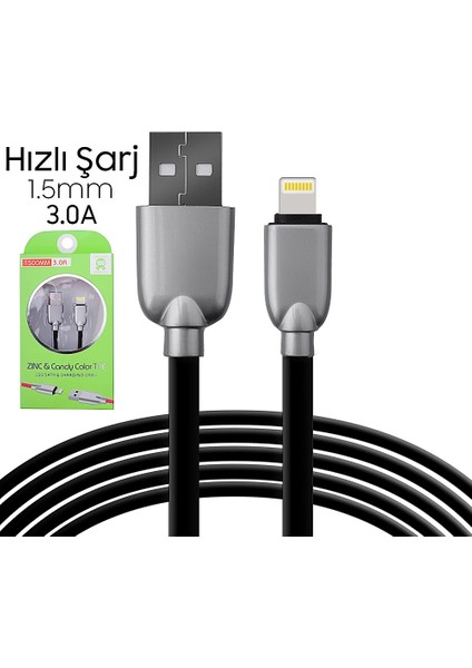 Ally İPHONE5S6S788 Plus Zinc Alloy Dayanıklı 3.0A 1.5mm USB KABLO-(5775) - HNK5544-1801