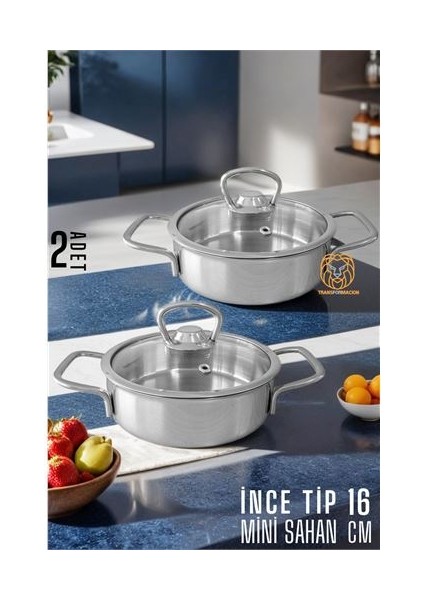 Turk Mini Kapaklı Sahan Tencere 2 Adet Çelik 16 cm - HNK5568-6821
