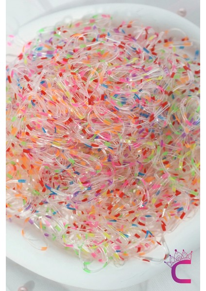 1000'LI Çantalı Dayanıklı Perma Lastik Toka Seti - Şeffaf Floresan Renkli Saç Lastiği Örgü Tokası modelleri