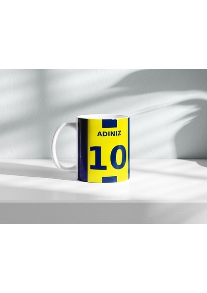 Fb Fenerbahçe Isme Özel Forma Numaralı Sarı Lacivert Kadıköy Boğası Baskılı Kupa Bardak modelleri