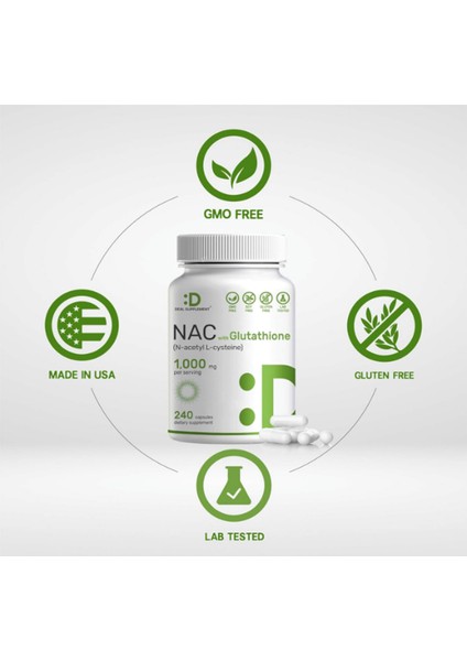N.a.c (N-Acetyl Cysteine) 1000 mg Reduced Glutathione 240*CAPSUL.USA MENŞEI.3942 indirimleri