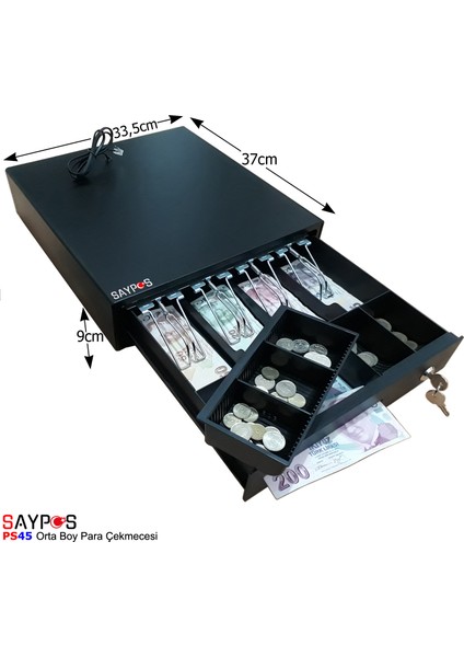 4 Banknot Gözlü Yazarkasa Pos Bağlantılı ve Anahtardan Açılır Para Çekmecesi 33,5x37x9cm fırsatları
