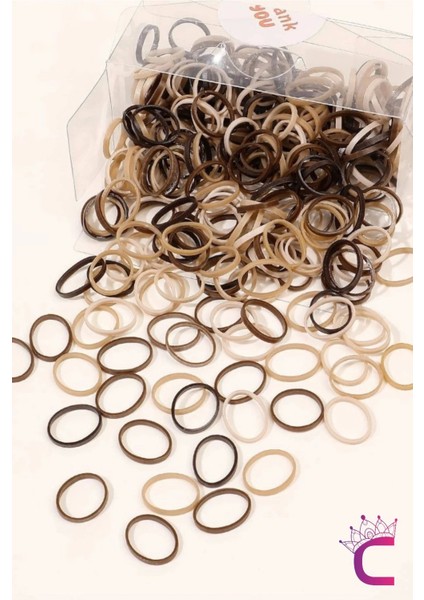300'LÜ Günlük Kullanım Kahve Tonlu Küçük Lastik Toka - Mini Dayanıklı Lastikli Saç Örgü Lastiği