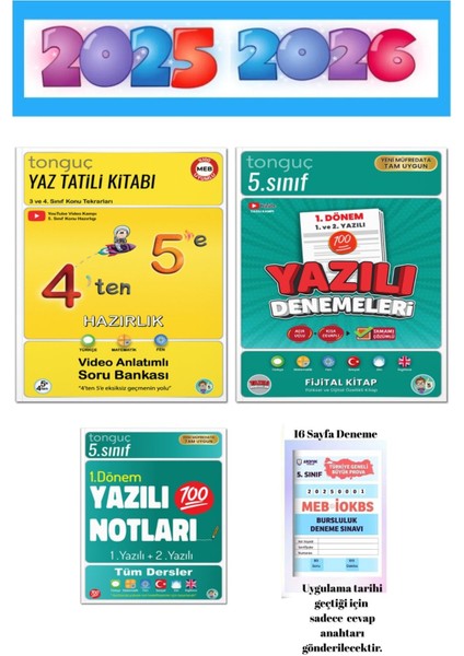 4 Ten 5 E Hazırlık Kitabı + 5. Sınıf 1. Dönem Yazılı Notları ve Deneme Seti