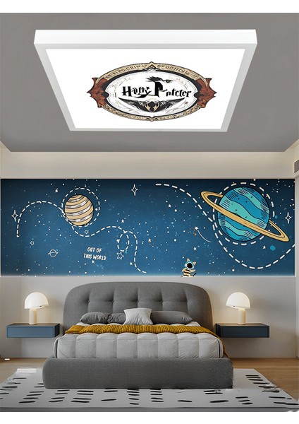 Harry Potter Logo Avize, 60X60 Kare Modern Çocuk Odası Avize, 60WATT, LED Işık, Tavan Lambası, Yeni