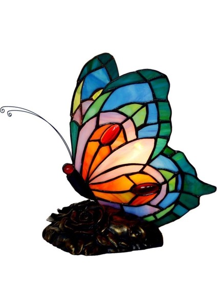 9 Inç Tiffany Stili Kelebek Vitray Masa Lambası, El Yapımı