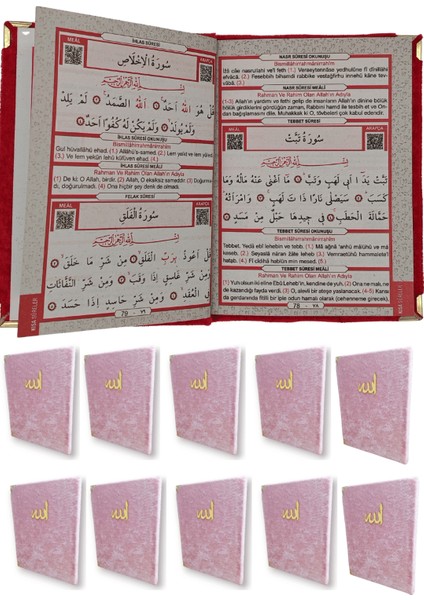 Kadife Kaplı Yasin Kitabı Çanta Boy 12 cm x 17 cm 80 Sayfa 10 Adet Pembe Renk modelleri