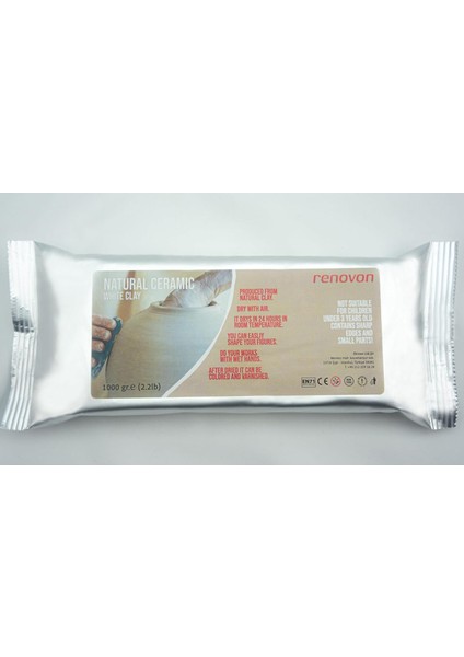 Seramik Kil Hamuru, Beyaz 1000 Gr(1 Kg) Fırınlamaya Gerek Olmayan Güzel Sanatlar Figür Heykel Modelleme Oyun ve Montessori Sınıfları Için Toksik Olmayan Doğal Kil