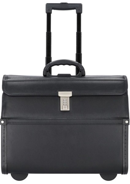 2 Tekerlekli Pilotentrolley 46 cm Laptop Bölmeli, Siyah, Suni Deri
